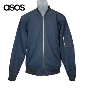 ASOS Men’s‎ L Navy Blue Bomber Jacket Zip Pocket Lightweight Streetwear